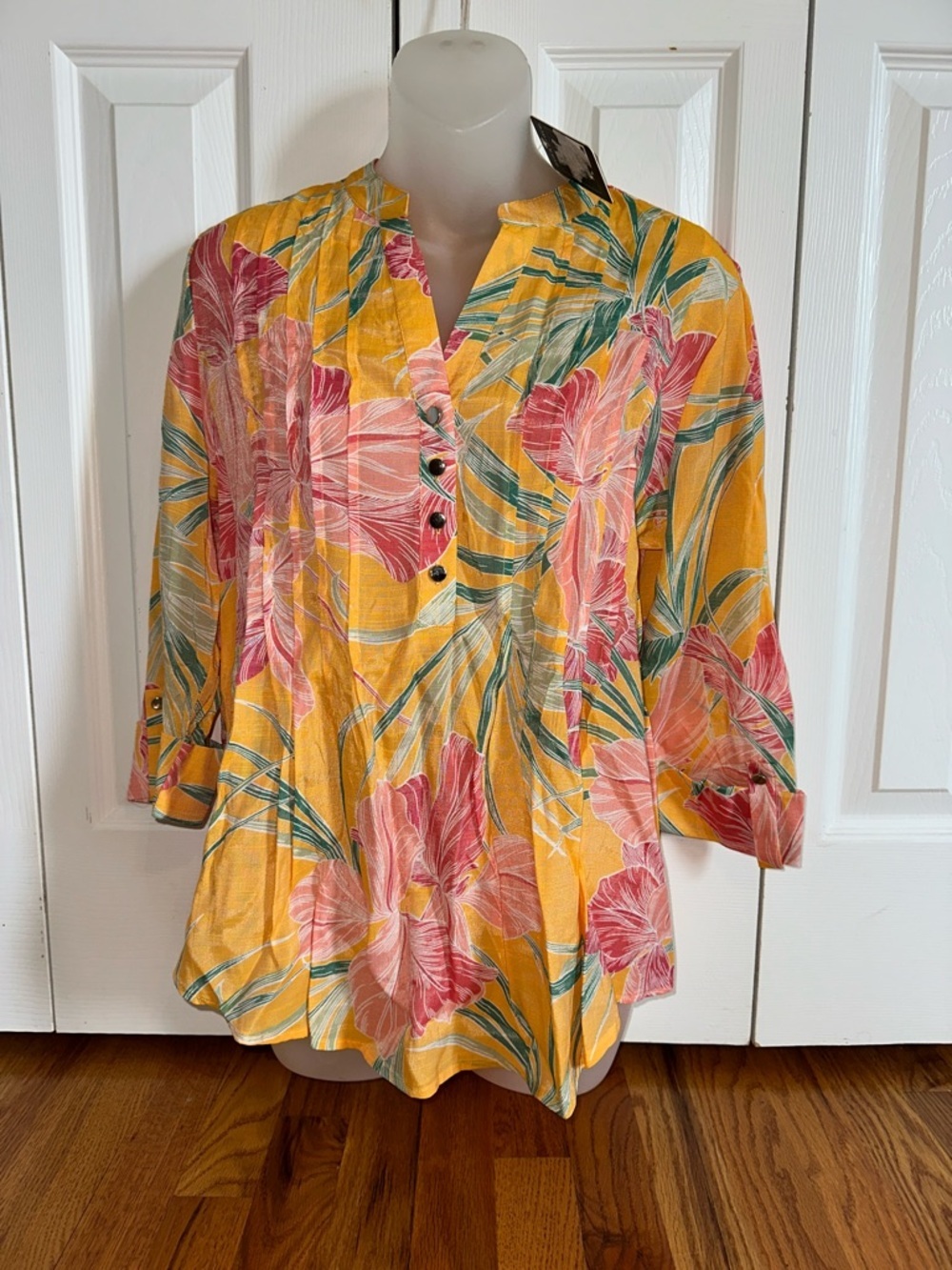 Ava & Grace Yellow Tunic with Pink Floral Print Small S NWT